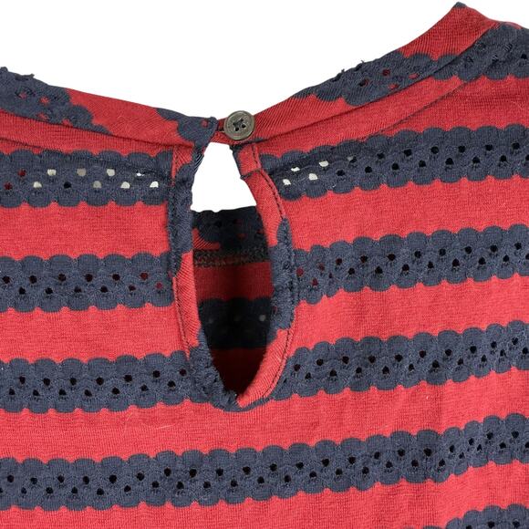 Brooks Brothers Open Eyelet Lace Stripped Top Red Long Sleeve Size S - Picture 7 of 8